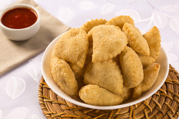 Brazilian snack. Palmetto pastry. Pastel de palmito.