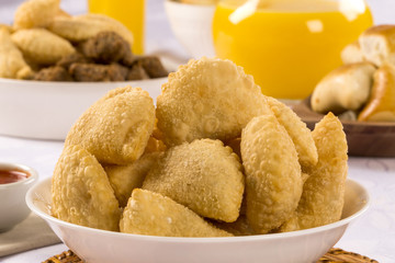 Brazilian snack. Palmetto pastry. Pastel de palmito.