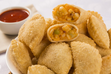 Brazilian snack. Palmetto pastry. Pastel de palmito.