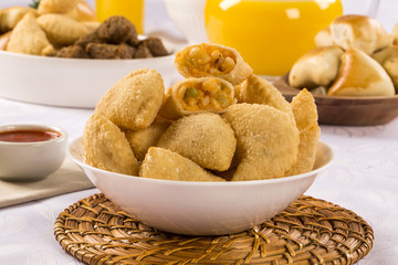 Brazilian snack. Palmetto pastry. Pastel de palmito.