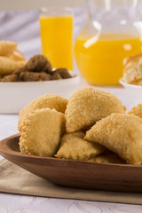 Brazilian snack. Palmetto pastry. Pastel de palmito.