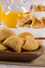 Brazilian snack. Palmetto pastry. Pastel de palmito.