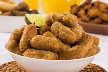 Brazilian snack fried. Beef Croquettes on the table