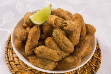 Brazilian snack fried. Beef Croquettes on the table
