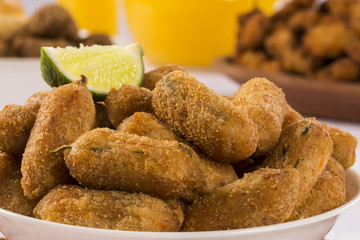 Brazilian snack fried. Beef Croquettes on the table