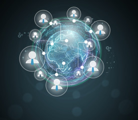 Icons of businessmen in the combined global network
