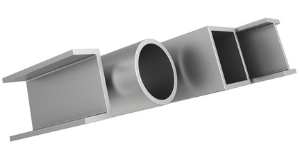 stainless steel pipes and profiles on a white background