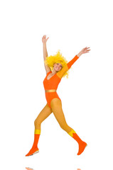 Young girl doing exercises on white