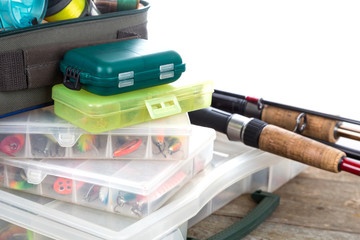 fishing tackles and baits in box
