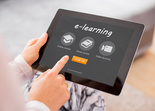 Sample e-learning website on tablet computer