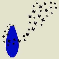 Vase blue butterflies up