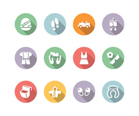 Clothing and trip icon set color with long shadow