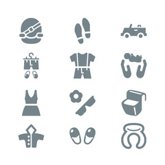 Clothing and trip icon set gray