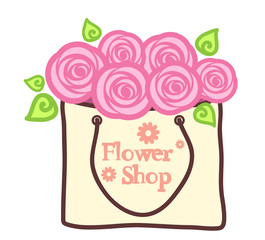 Abstract roses in a kraft package. Flower shop. Vector design