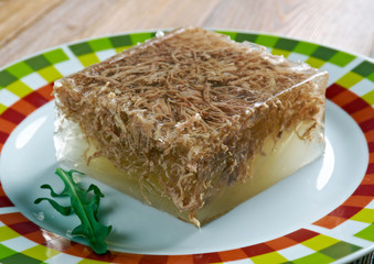 pressed cakes of fatty pork.