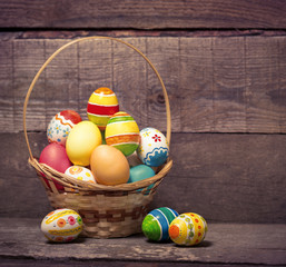 Easter eggs on wooden