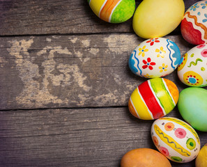 Easter eggs on wooden