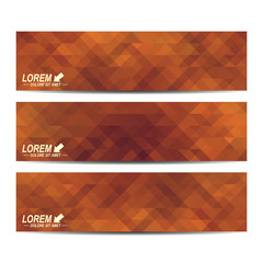 Horizontal set of vector banners. Background with brown triangles. Web banners card, vip, certificate, gift, voucher. Modern business stylish design