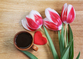 tulips with cup of coffee