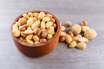 Assorted mixed nuts on white background