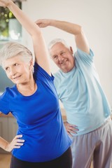 Senior couple performing stretching exercise