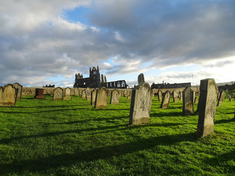 Whitby Abbey and a graveyard
