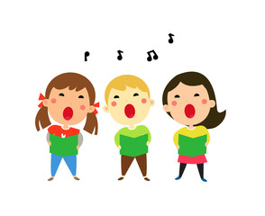 Children singing christmas carols, vector illustration