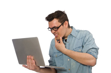 Young male student isolated on white