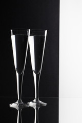 Glasses of water on the glass desk