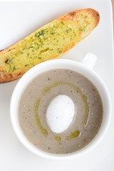 Mushroom soup with garlic bread
