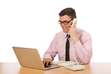 Fototapeta premium Young businessman isolated on the white