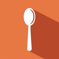 Icono de una cuchara sobre un fondo naranja. Ilustración vectorial