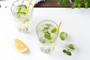 Homemade lemonade with ice