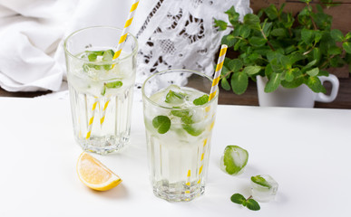 Homemade lemonade with ice