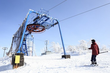 The drop-of station of the ski lift in the Adjigardak, Russia