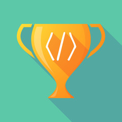 Long shadow trophy icon with a code sign
