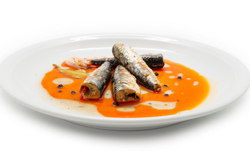 Marinated mackerel in tomato souce