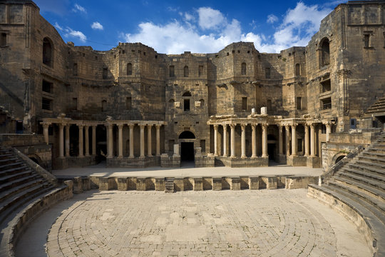 Syria. Bosra. The monumental frontage of 2nd-century AD Roman theatre for 12000 seat. This site is on UNESCO World Heritage List