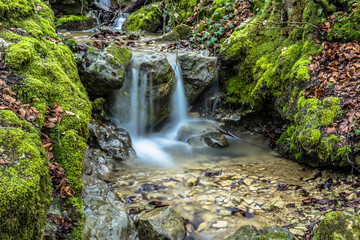 Fliessendes Wasser aus den Bergen in der Natur Wildnis 