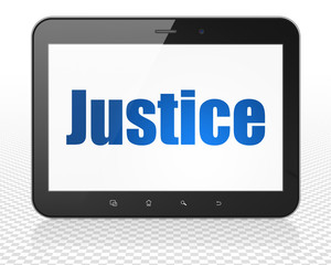 Law concept: Tablet Pc Computer with Justice on display