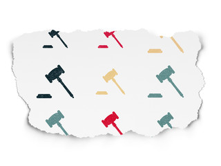 Law concept: Gavel icons on Torn Paper background