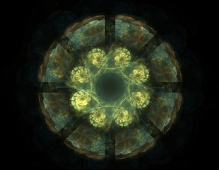 Elementary Particles series. Interplay of abstract fractal forms on the subject of nuclear physics science and graphic design.