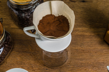 drip coffee tools and coffee bean