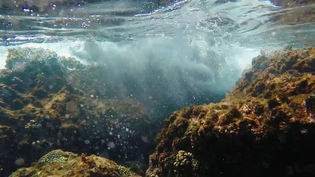 Waves breaking on the rocks - Underwater