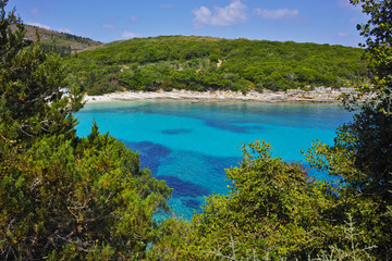 Fototapeta na wymiar amazing panorama of Emblisi Fiskardo Beach, Kefalonia, Ionian islands, Greece