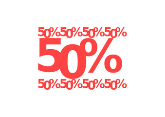 50% de descuento. Cincuenta por ciento de descuento. Rebajas. Ventas.