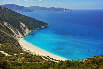Fototapeta na wymiar Panoramic View of beautiful Myrtos beach, Kefalonia, Ionian islands, Greece