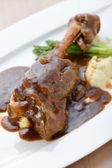 Braised lamb shank in mint, with Puree and Asparagus