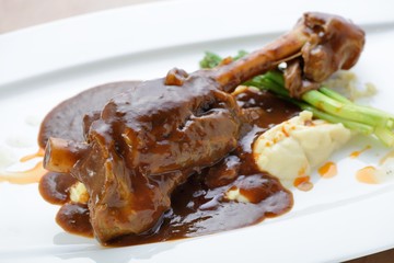 Braised lamb shank in mint, with Puree and Asparagus