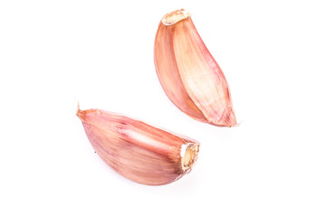 Garlic isolated on white background , macro close up